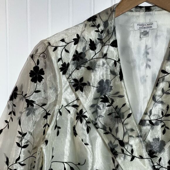 Dressbarn Evening Jacket Women 20W White Black Floral Print Crystal Hook Long Sl - Picture 2 of 10
